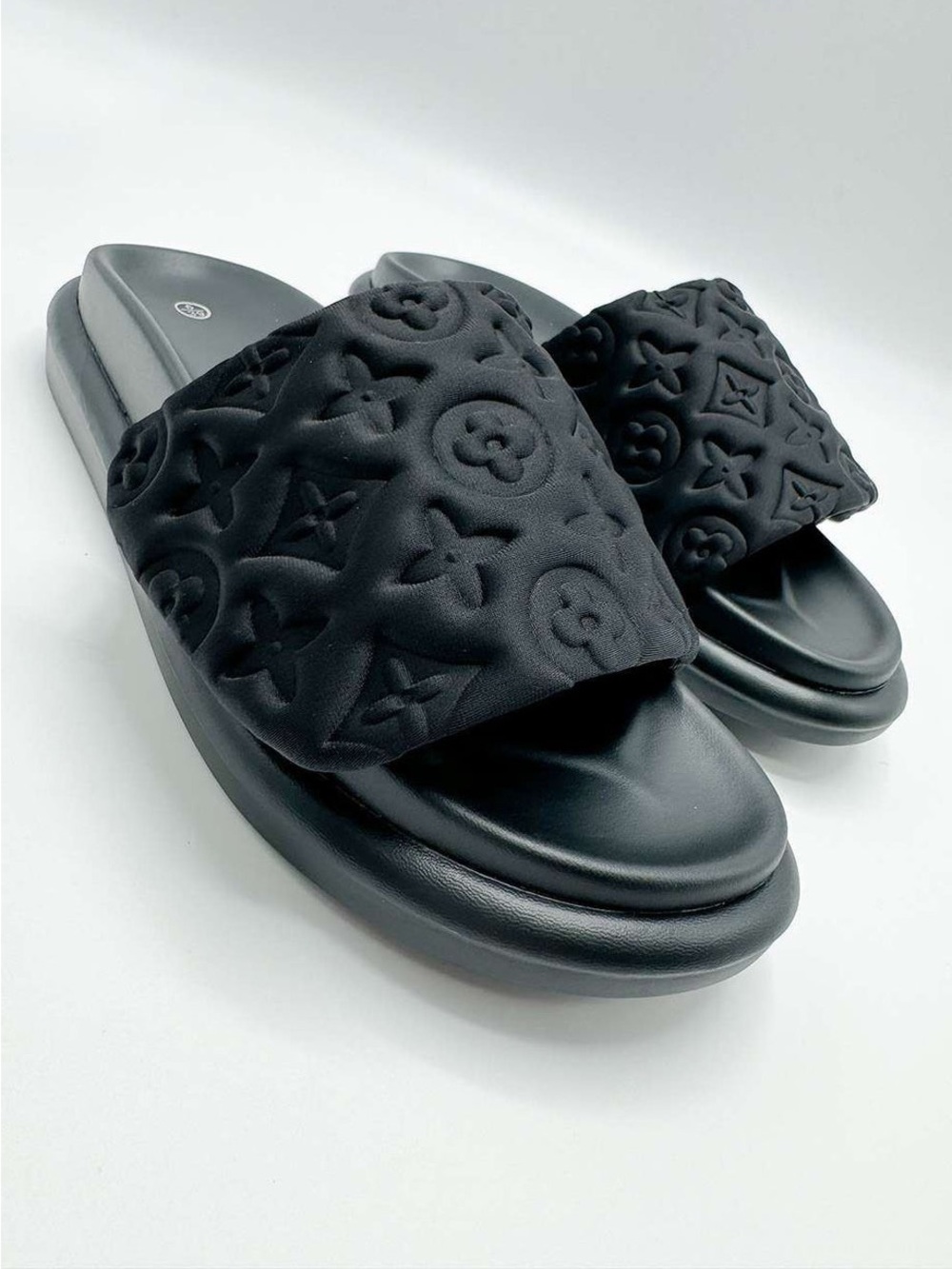 EGO Black Quilted Slide Sandals with Embossed Pattern